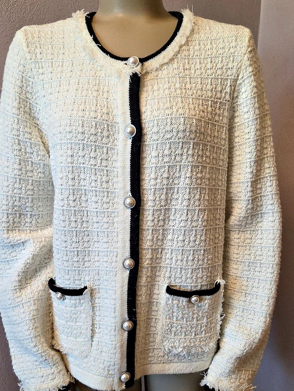 Talbots Cream & Black Textured Jacket